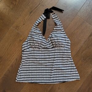 Halter Swim Top Scalop Black and White Striped Sz 14
